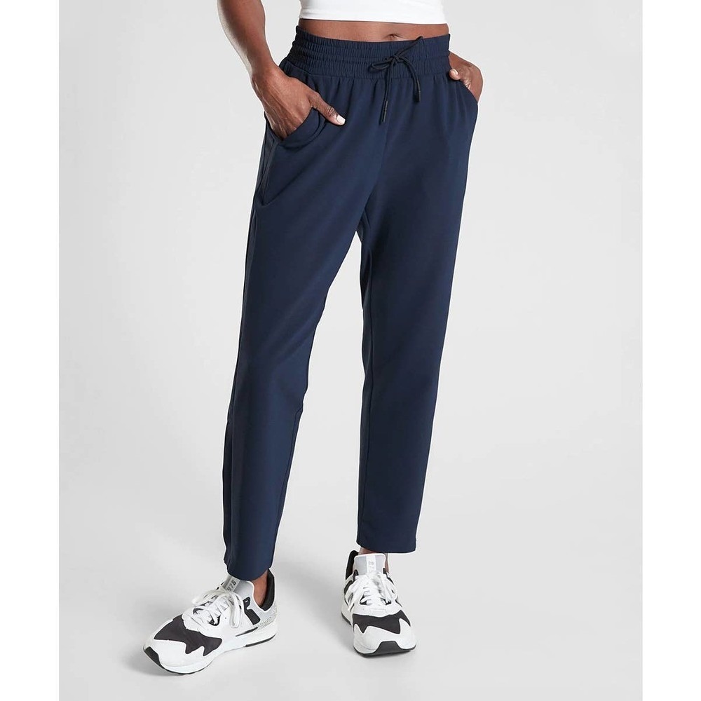 Athleta Metropolis Straight Leg Pants Size 16 Zipper Hem Navy Blue Active Travel